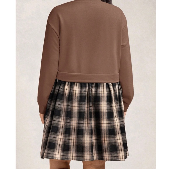 Plus 2 in 1 Sweater Plaid Print Dress - Picture 4 of 7